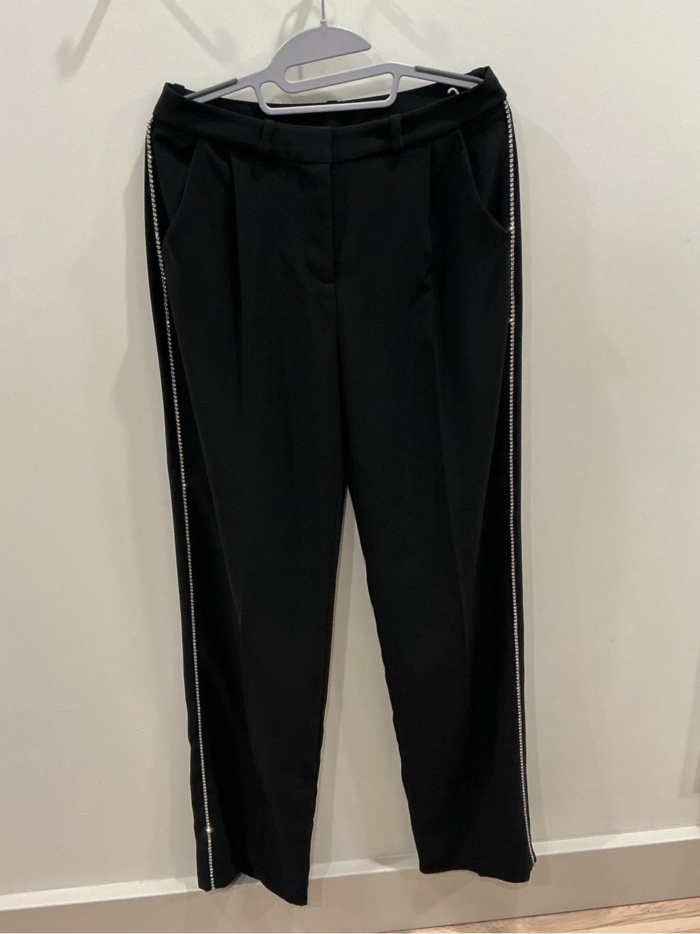 Amanda Uprichard Black Straight-Leg Trousers with Side Stripe